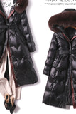 Design Winter 90 White Duck Down Coat Women Warm Fox Fur Zipper Collar Detachable High Street Adjustable Waist