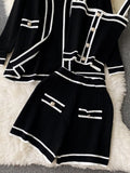 Long Sleeve V Neck Cardigan Jacket + Sling Vest + High Waist Shorts High Quality Chic Button Knitted Vintage 3 Piece