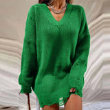 Y2K Women's Oversized Sweater Knitted Green O Neck Long Sleeve Pullover Tops Casual Party Sexy Club Sweaters Dresses