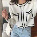 yellow small sweet round collar knitting cardigan female spring new brief paragraph cultivate one's morality