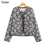 2023 Women Fashion Print Quilted Jacket Women Retro V Neck Tie Winter Warm Padded Jacket Female Chic Reversible