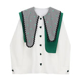 Women White Plaid Color-block Big Size Blouse New Lapel Long Sleeve Loose Fit Shirt Fashion Spring Autumn 2023