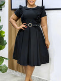 Women's Short-Sleeved Doll Collar Solid Color Short-Sleeved Lotus Leaf Side High-Waisted