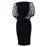 Summer New Mesh Velvet Bubble Sleeve V Neck Fashion Elegant Bag Of Hip