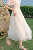 Philosophy Lolita Style Mesh Ruffles Slash Neck Off Shoulder Lace Up Women Summer White Dress Spaghetti Strap