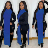 Toloer Turtleneck Side Slit Long Sweater Top 102-0-Outfit