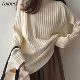 Winter Turtleneck Vintage Sweaters For Women Turtle Neck Solid Outdoor Striped Loose Thick Warm Jumpers Female Knitted