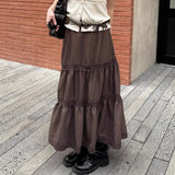 Holiday Style Solid Color Flowing Lace Splicing Long Skirt Temperament Thin Umbrella Skirt 2025