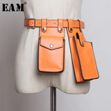 Multicolor Orange Mini-bag Split Joint Pu Leather Belt Personality Women New Fashion Tide All-match Spring 2023