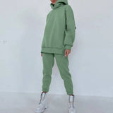 Print Fleece Women Hoodie 2 Pieces Set Full Sleeve Hooded Top Jogger Long Sweatpant Women's Tracksuit Loose Casual