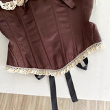 Ancient English Wind Brae Vest Woman Summer Lace Hook Flower Tied With Fish Bone Gird Waist Small Man Is