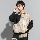 Loose Fit Printed Drawstring Sweatshirt New Hooded Long Sleeve Women Big Size Fashion Tide Spring Autumn 2023