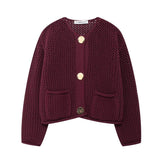 2025 New Women's Solid-Color Casual Fashion Coarse Knit Long-Sleeved Sweater Cardigan