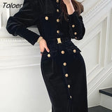 Golden Button Dress Women 2023 Long Sleeve Single Breasted Dress Women Clothing Business Elegant Office Ladies