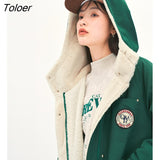 Women Thick Plush Coat 2022 Winter Long Sleeve Lapel Stand Collar Loose Hooded Jacket Pocket Warm Casual Outwear