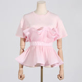 2025 Fashion New Elegant Style Collar Folded Waist Splicing Design Sense Short-Sleeved Shirt
