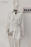 Fashion Women's Shirt Lapel Single Braested Long Sleeve Asymmetric Fold White Blouse Female Tide Summer 2023 New