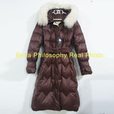 Design Winter 90 White Duck Down Coat Women Warm Fox Fur Zipper Collar Detachable High Street Adjustable Waist