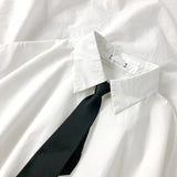 White Shirts Women with Tie Japanese Style Preppy Students BF Simple Solid Loose Summer Top Daily Streetwear