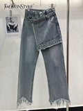 TWOTWINSTYLE Patchwork Fake Two Piece Wide Leg Pants For Women High Waist Solid Minimalist Jeans Female Korean Fashion
