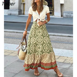 Boho Retro Floral Print Skirts Women 2023 Summer High Waist A-Line Pleated Long Skirts Casual Holiday Beach