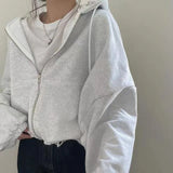 Oversized Zip Up Gray Hoodie-Outfit