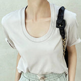 Loose Solid Minimalist T Shirt For Women U Neck Short Sleeve Casual T Shirts Female Summer Clothing Style New