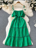 2022 Summer New Lace Embroidery Dress Women Sleeveless Dresses Female Vintage Party Beach Maxi Long