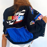 Spring Autumn Fashion Sports Baseball Style Blue Letter Print Stand Loose Jacket Coat Women Harajuku Plus Size