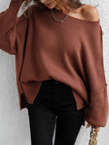 Oversized Sweaters For Women 2022 Autumn Loose O Neck Knit Sweater With Split Pull Knitted Pullover Women Oversize