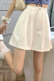 Women High Waist White Shorts Korean Fashion Pleated Wide Leg Pants Summer Casual All Match Female Preppy Style Pants
