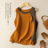 And Linen Vest Women's Large Size 2022 Summer Fashion Design Color Matching Loose Casual Retro Sleeveless Pullover