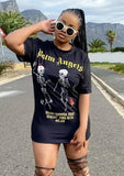 Black Streetwear O-Neck Short Sleeves Print Long