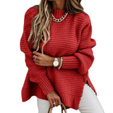 Autumn And Winter Half-High Collar Loose Solid Color Long-Sleeved Thick Needle Side Fork Knitting Sweater