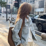 Red Ins European-Style Cotton Cotton Retro Denim Jacket Women's Spring And Autumn Thin Korean Version Of Loose Short-Sleeved