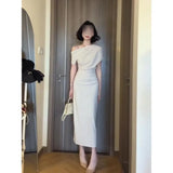 Waist Temperament Bag Folding Dress Dress Women's Summer Neckline Shoulder-To-Shoulder Temperament