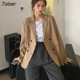 Women Loose Double-breasted Office Solid Korean Long-sleeve Spring Elegant Vintage Trendy Breathable Sweet College