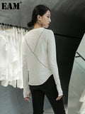 Women Black Line Split Joint Temperament T-shirt New Round Neck Long Sleeve Fashion Tide Spring Autumn 2023