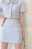 New Tweed Sets 2 Piece Set Women Skirt Suit Fashion Sexy Short Sleeve Single-Breasted Crop Top + Mini Skirt Sets