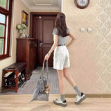 High-Waisted Broad-Legged Denim Shorts Women's Summer Narrow Version Of Small Straight-Tipped Trousers To Make Old Thin Five-Point