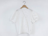 Women short sleeve Tops Embroidery Lace Shirt Linen Cotton Girls Blouse Plus Size Summer Women Blouse White femme