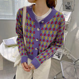 2022 Korean Style Loose Soft Autumn Winter Knitted Cardigan Long Sleeve Round Neck Flower Sweater Fashion Short Women's