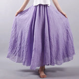 Elegant High Waist Linen Maxi Skirt 2020 Summer Ladies Casual Elastic Waist 2 Layers Skirts saia