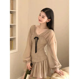 Sweet Temperament V Neck Waist Dress Gentle Style Unique Beauty Thin A-Dress Women's Summer