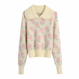 Yellow Floral Knitted Pullover Turn Down Collar Autumn Winter Fashion Women Sweater 2022 Jumper Mujer Designer Jersey