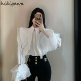 Temperament Tops Fashion White Blouses for Women Chic Flare Sleeve Pointed Collar Shirts Vintage Elegant Blusas De