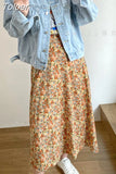 Philosophy Women Elegant Floral Print Long Beach Purple Skirt Vintage Mujer Maxi Retro Elastic High Waist A-line