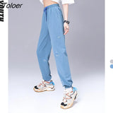 Women Joggers Pants 2022 Summer High Waist Sweatpants Clouds Embroidery Breathable Casual Chic Streetwear