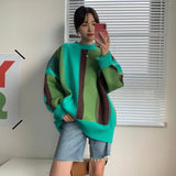 autumn and winter Oversize Lazy Wind Color Matching Striped Sweater Women's New Long Sleeve Knit Pullover