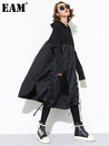 2022 New Spring Hooded Long Sleeve Drawstring Black Fold Split Joint Loose Long Dress Women Fashion Tide